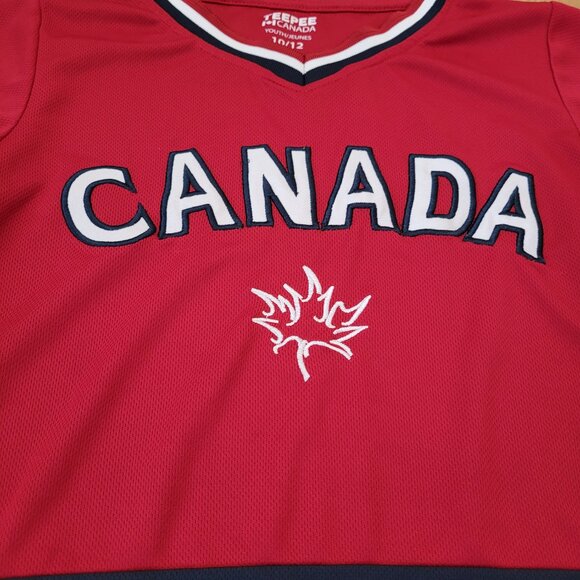Canadian Hockey Jersey Youth 10 12 Red Olympic Mapleleaf V Neck by Teepee - Picture 2 of 8